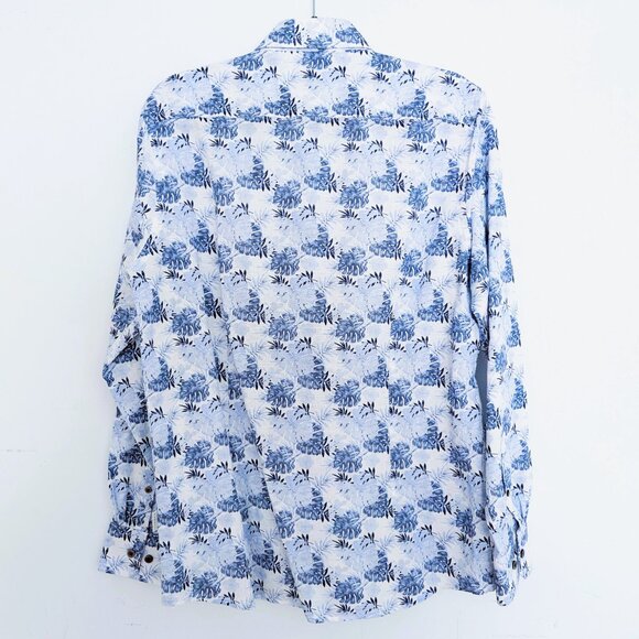 Bugatti Linen Cotton Men's Long Sleeve Fitted Shirt Floral Size M - Picture 3 of 7